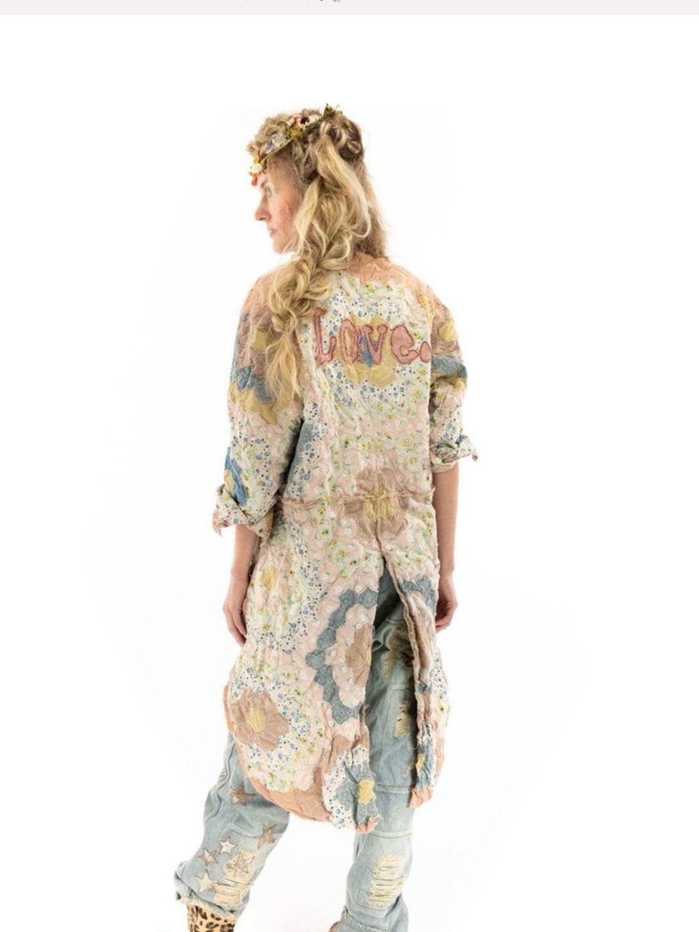 Magnolia Pearl Peach and Cream Embroidered Patchwork Kimono - OS/S/M- Bad A**